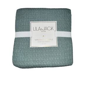 New Lila & Jack Baby Boy Blanket 100% Cotton Waffle Knitted Green Size 30x40
